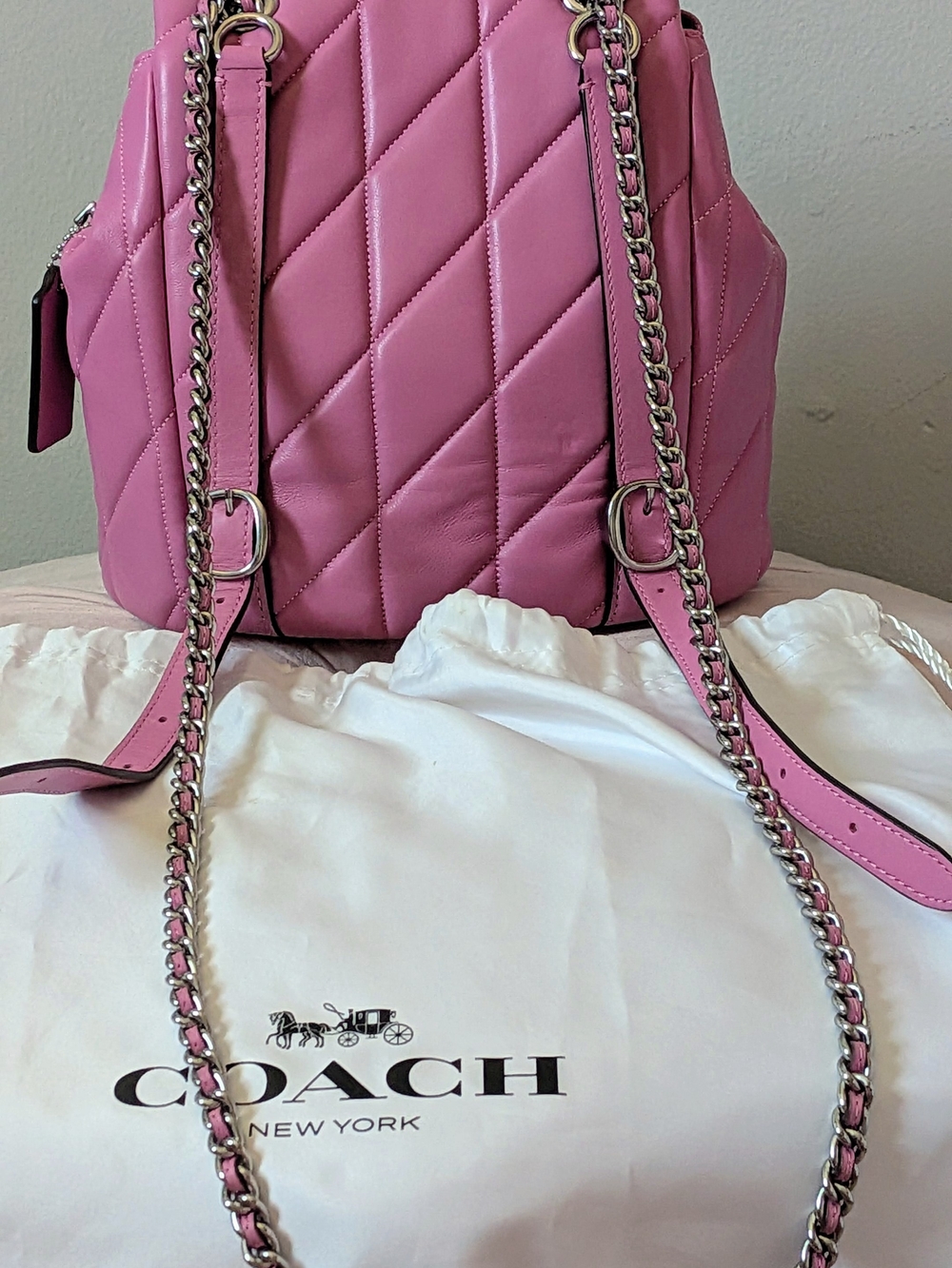Quilted Tabby Leather Backpack In Fuschia With Silver Hardware 💖💕🩷 - Picture 6 of 8